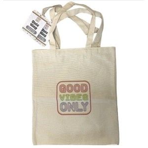 2 Tote Bags Canvas Beach Reusable Grocery Shopping Eco Friendly Good Vibes Only